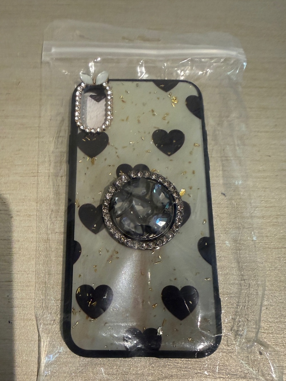 NWT iPhone X/XS Stylish Heart Pattern Phone Case with Rhinestone Ring